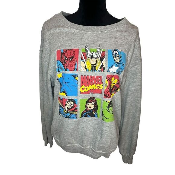 MARVEL GRAY GRAPHIC SWEATSHIRT SPIDERMAN THOR HULK CAPTAIN AMERICA WOMENS SIZE M - Picture 1 of 6